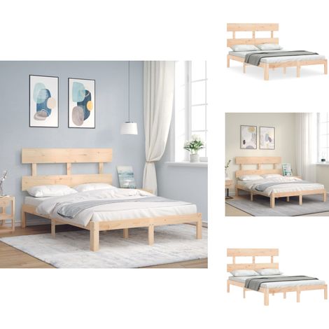 Cadre de lit sans matelas 140x190 cm bois de pin massif - Lit Double - Cadre De Lit - Lit En Bois - Lit Design - Chambre À Coucher (1/5)