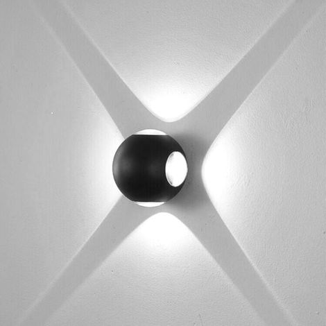Applique LED da Parete 12W IP54, Design Moderno Rotondo, 4 Emissioni di Luce, 1200 lm, Nero, Effetto Croce, Interni ed Esterni - Colore della luce: Luce fredda