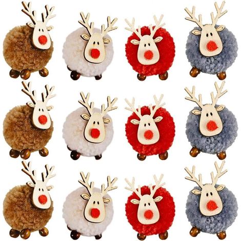 Set mit 12 Weihnachtsbaum-Anhängern aus Wollfilz in Form von Hirschgeweihen