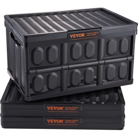 Caisse de Rangement Plastique Pliable avec Couvercles 3PCS Bac de Rangement Empilable Capacité d'Une Boîte 45 L avec Poignées Grands Bacs Robustes pour Vêtements Jouets Livres Accessoires, Noir (1/5)
