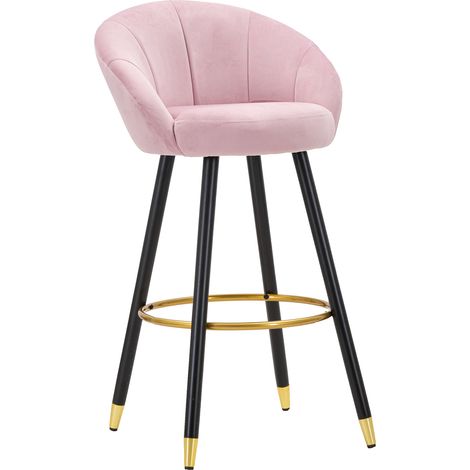Sgabello Huanca, Imbottito, Rivestimento in Velluto, Materiale Struttura in Legno Nobilitato, 55x56x104h cm Rosa