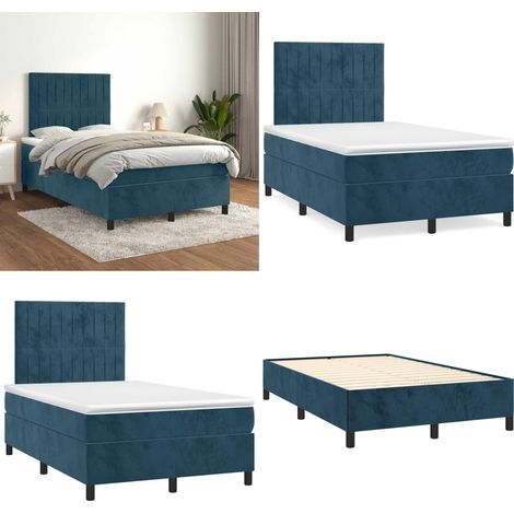Sommier à lattes de lit et matelas bleu foncé 120x190cm velours - Lit Plateforme - Lit Avec Rangement - Lit Capitonné - Literie - Chambre À Coucher - Home & Living (1/5)