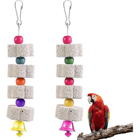 Parrot chew toys - Mineral stone chew toy with bell - Hanging toy - For parakeets, lovebirds, birds and animals (1/5)