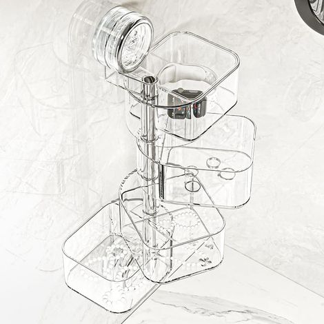 Organizador de joyas para baño con ventosa - Caja de almacenamiento de pared de 4 niveles - Bandeja giratoria para joyas de viaje (1/5)