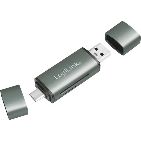 LogiLink USB 3.2 Gen1 Kartenleser – SD/microSD, USB-C und USB-A OTG, Aluminiumgehäuse, 5 Gbit/s Übertragungsrate (1/5)