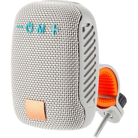 Cette enceinte Bluetooth sans fil grise pour vélo, étanche IPX5, avec lecteur de carte mémoire et basses puissantes, est (1/5)