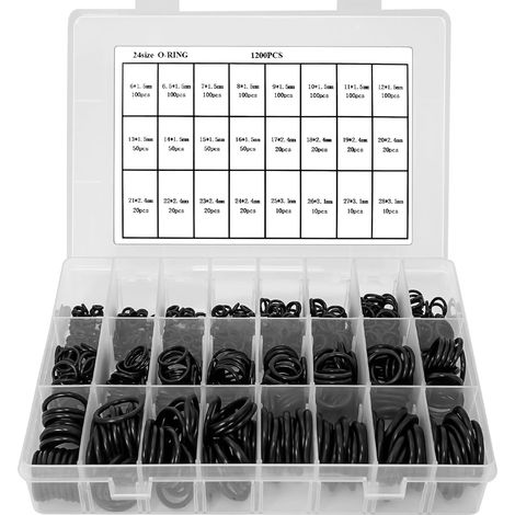 1200 Stück sortierte Gummi-O-Ringe, 24 Größen O-Ringe für Heimwerker-Sanitärreparatur, Gummischeiben, Dichtungsscheiben-Sets für