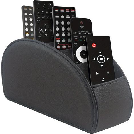 Fernbedienungs-Organizer – 5 Fächer – Fernbedienungshalter – Kunstleder – Universell – Kompatibel mit Fernbedienungen für Fernseher, Thermostate, Mediaplayer und Make-up-Pinsel – Schwarz (1/5)