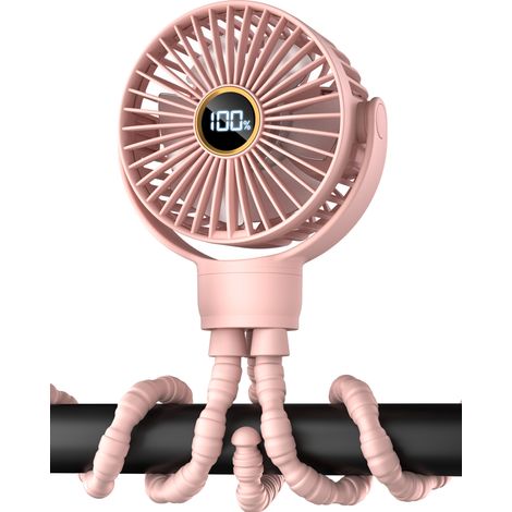 Mini ventilateur portable pour poussette, petit ventilateur personnel rechargeable, indispensable pour les voyages avec bébé, compatible avec les sièges auto, rotation à 360°, 3 vitesses, écran d'affi (1/5)