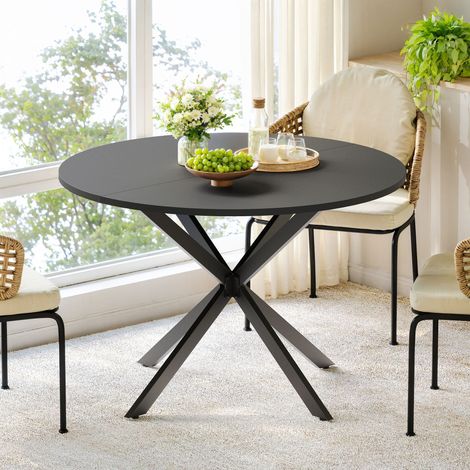 Table ronde avec pieds en X, 120 cm - Table de cuisine et de salle à manger pour bureau à domicile, balcon ou comme table basse - noir (1/5)