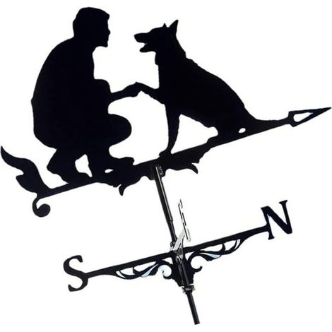 Décoratif de jardin Girouette avec indicateur de direction du vent - Pour homme et chien - Design creux sculpté en acier inoxydable - Direction du vent - Noir - Métal (1/5)