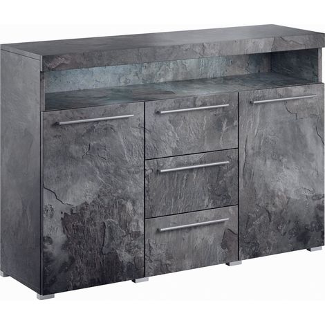 Cómoda Torvire 110, Hormigón oscuro, Con cajones y puertas, Número de cajones: 3, 92x132x39cm