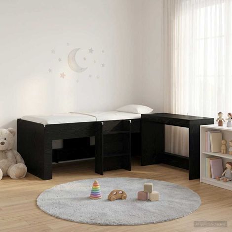 vidaXL Lit haut pour enfants avec bureau 2 pc Chêne noir (1/5)