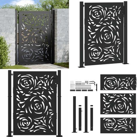Puerta de jardín negra 100x125 cm acero diseño llama - Puerta de patio - Puerta de acero