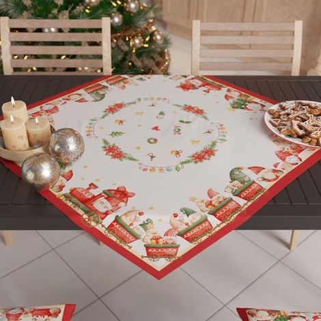 Centre de Table de Noël 90x90 cm, Tissu en Microfibre Doux et Résistant, Décoration Élégante pour Fêtes, Motif 'GNOME', 100% Fabriqué en Italie (1/3)