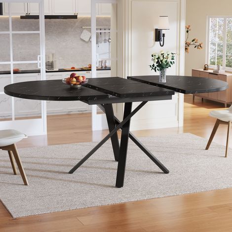 Table ronde extensible aspect marbre 100-140 cm – Structure métal X – Hauteur 75 cm – Pour salle à manger et cuisine