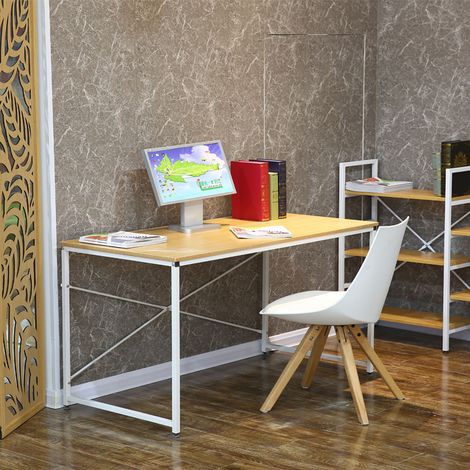 Designetsamaison – Bureau droit en bois MDF blanc 120x60cm – Piétement en fer élégant – Design moderne pour salon ou bureau