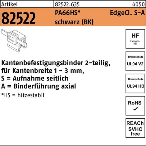 Befestigungsbinder m. Edgeclip PA66HS schwarz 4,6 x 200 S-A S 500 Stk (1/2)