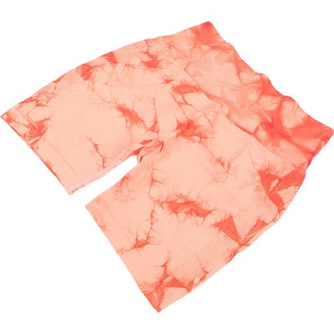 Shorty Yoga Femme Taille Haute Séchage Rapide Fessier Galbé Teinture Tie-Dye Sport Rose Orange (1/5)