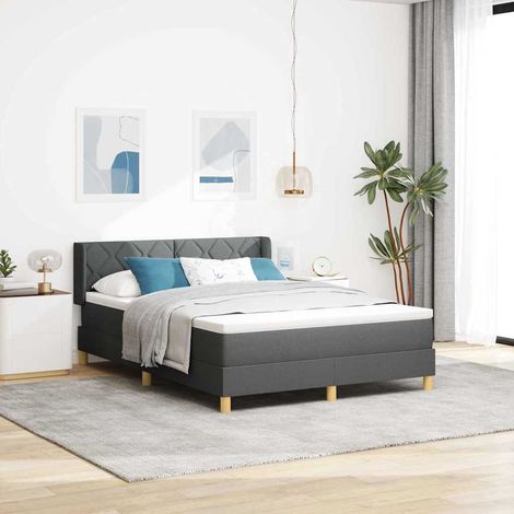 vidaXL Lit à ressorts avec tête de lit Gris foncé 200 x 140 cm tissu (1/5)