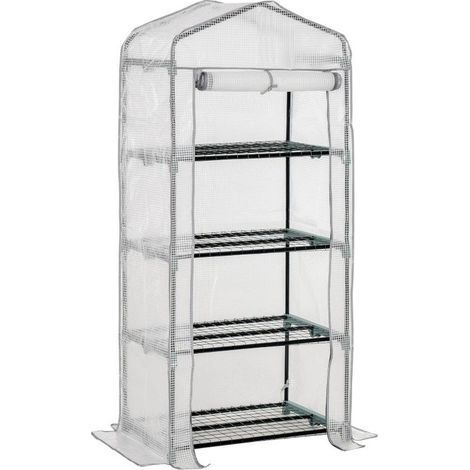 Serre en aluminium, mini-serre, chambre à plantes, châssis froid, étagère à 4 niveaux, 70 x 50 x 160 cm, blanc.,offrant une protection optimale pour. (1/5)
