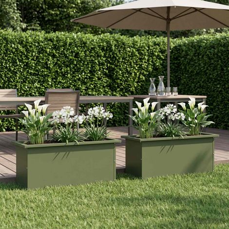 vidaXL Jardinera para jardín con luces LED 2 uds. Verde oliva (1/5)