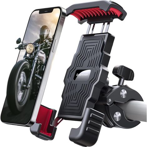 Support Téléphone Moto - Fixation Rapide Sans Outil - Verrouillage Automatique en 1 Seconde - Compatible Guidon 18–38 mm et Smartphone 12–17,8 cm - 1 Pièce (1/5)