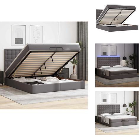 Cadre de lit ottoman avec matelas gris 200x200 cm similicuir - Cadre De Lit Ottoman - Cadres De Lit Ottoman - Cadre De Lit - Cadre De Lit Avec Rangement (1/5)