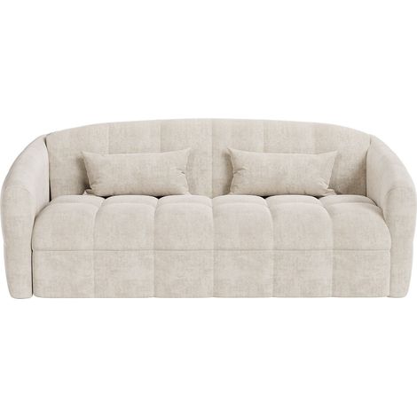 Canapé 3 places convertible express en velours beige - Couchage 140 cm - Matelas 13 cm RETUNA (1/4)