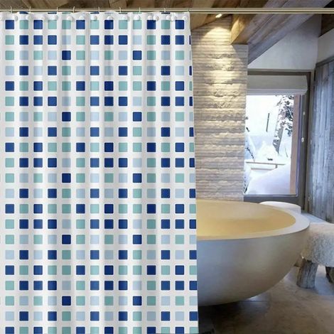 AUTRUCKER Rideau de douche carré bleu et vert, rideau de douche de dortoir de salle de bains publique, 12 crochets, 180200cm (1/5)