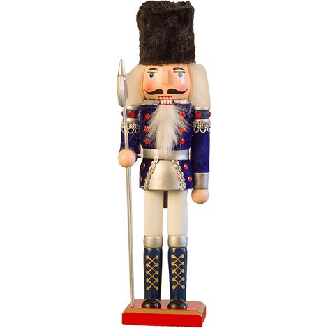 Figurine Casse-Noisette, ornement en bois exquis sur le thème de Noël, représentant un soldat bleu avec une hache, idéal pour une cave à vin ou un bureau. (1/5)