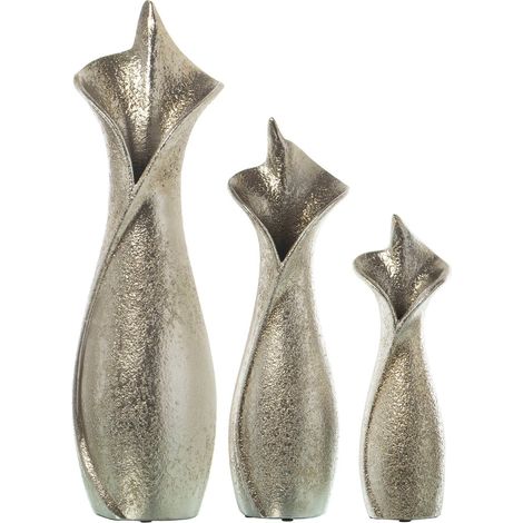 Vase céramique argentée élégante pour décor moderne - Argent texturé lumineux (1/2)