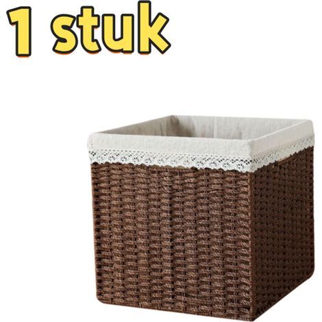 Panier de rangement tressé en rotin synthétique artisanal doublé marron 1 pièce 24 24 24 cm boîte de rangement utilisable comme étagère de bibliothèque pour maison salon chambre (1/5)