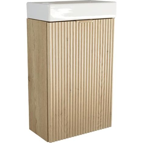 Mobiletto stretto per bagno con ante e lavabo 40 cm, frontale scanalato, rovere cremona, 40 × 47 × 60 cm (1/5)