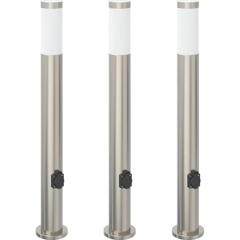 Balizas de luz con toma de corriente, 3 unidades, 80 cm, acero inoxidable, IP44 vidaXL