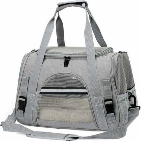 Sac de transport pour chat, cage pliable et respirante avec sangles réglables, idéal pour chatons, chiots et lapins, gris (1/4)