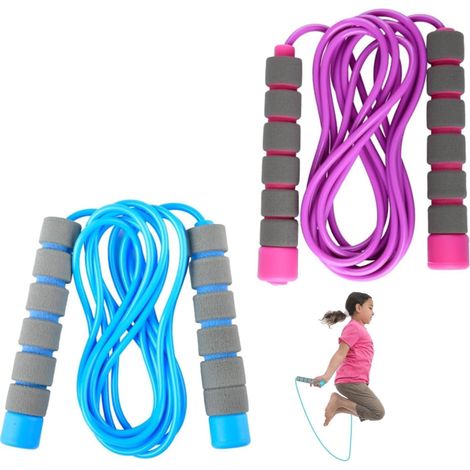 Corde à Sauter Enfant,2PC Corde a Sauter Reglable avec poignées en mousse Corde à Sauter pour Garçons Et Filles 3-12 Ans Corde a Sauter pour Plein Air des Exercices de Combustion Graisses de Fitness (1/5)