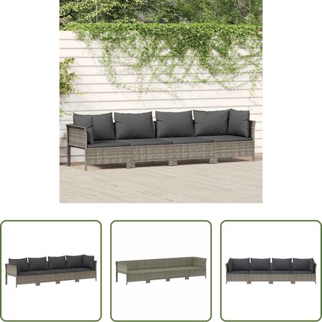 vidaXL Polyrattan - 4-tlg. Garten-Lounge-Set mit Kissen Grau Poly Rattan (1/5)