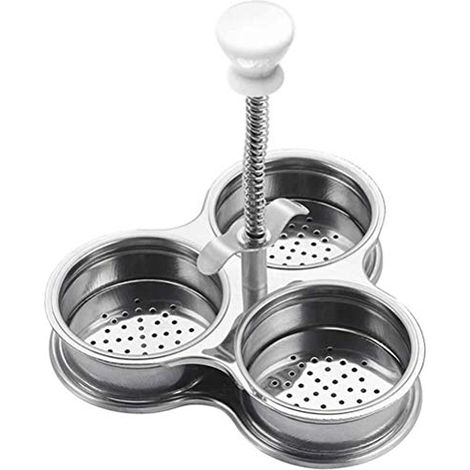 Pocheuse à œufs en acier inoxydable à 3 compartiments – Moules antiadhésifs pour cuisson rapide et petit-déjeuner (Argent)