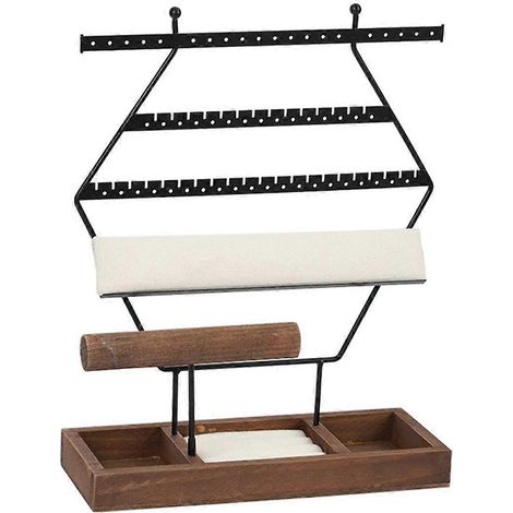 Présentoir à bijoux hexagonal rétro, boîte de rangement pour boucles d'oreilles, base en bois, boîte de rangement pour bagues, présentoir à bijoux en lin pour boucles d'oreilles (1/4)