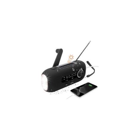 Radio Solaire Portable,Radio Dynamo,Solaire Radio avec Alarme SOS pour Les urgences,Petite Radio,étanche IPX3 Radio,Radio à manivelle AM/FM,Lampe Poche2000mAh Batterie(Le Noir) (1/5)