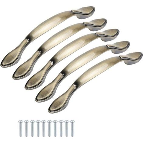 Packung mit 5 Vintage-Griffen für Schrank- und Möbeltüren, 13 cm lang (9,6 cm Lochmitte), grün-bronzefarben. (1/4)