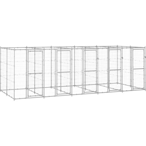 Chenil d'extérieur pour chiens Parc enclos pour animaux - Acier galvanisé 12,1 m² BV847137 - BonneVie (1/5)