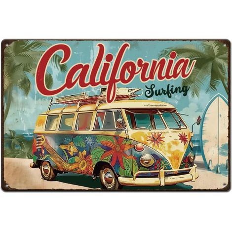 Plaque Metal Vintage de Bus à Suspendre Plaque Decorative Metal de Bus de Californie Plaque Murale Decorative en Fer pour Bars Deco Vintage Décoration Panneau Decoratif Exterieur 20x30cm (1/5)