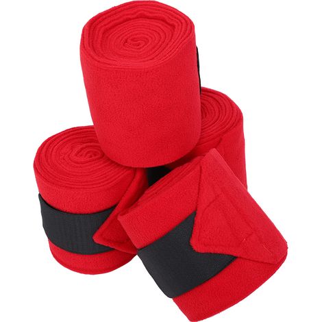 Lot de 4 bandages épais pour pattes de cheval, rouges, antidérapants et respirants, en polaire. Accessoires de bandage. (1/5)