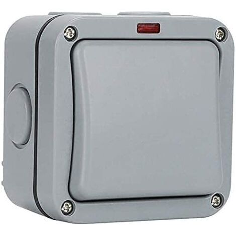Interrupteur extérieur étanche - Interrupteur de commande - Voyant lumineux - 20A - IP65 adapté pour jardin, atelier, balcon, gris