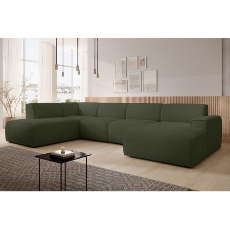 AX LIVING XXL Sofa U Form Didim Grün 378cm breit modern & großzügig L