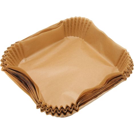 Lot de 100 feuilles de papier sulfurisé jetables antiadhésives, imperméables et résistantes à l'huile, de forme carrée, pour friteuse à micro-ondes, couleur bois naturel. (1/5)