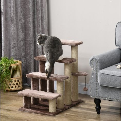Albero per gatti a 4 livelli con scala, tiragraffi e pallina, 60 x 40 x 64 cm, marrone (1/5)
