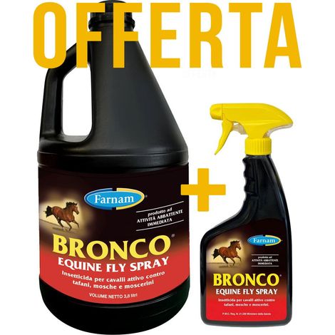 KIT BRONCO Farnam insetticida per cavalli attività abbattente rapida 3,8 lt tanica  più  flacone 600 ml